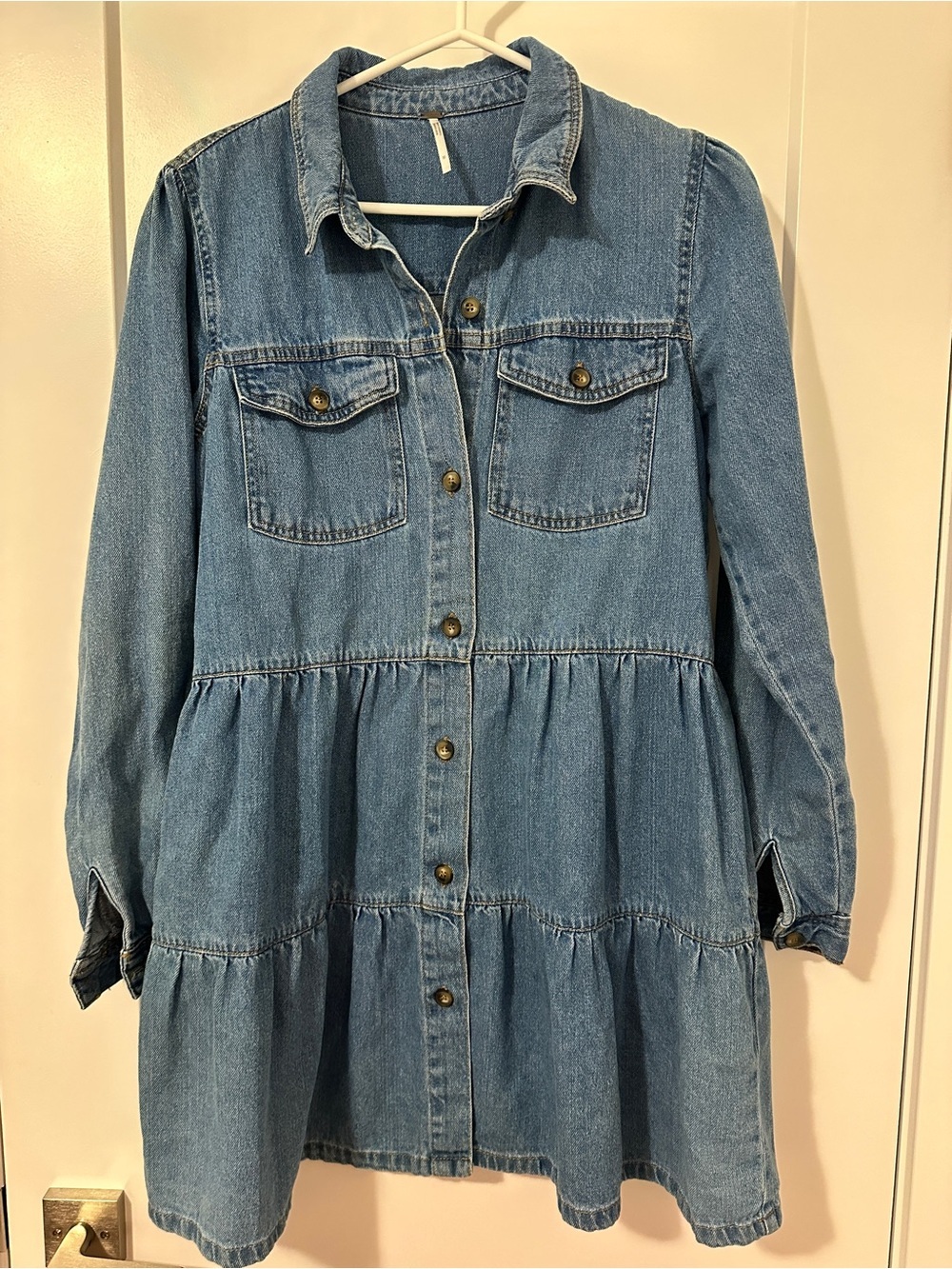 Free People Nicole Blue Denim Button Down Shirt Dress Size Medium Women’s - Picture 2 of 12